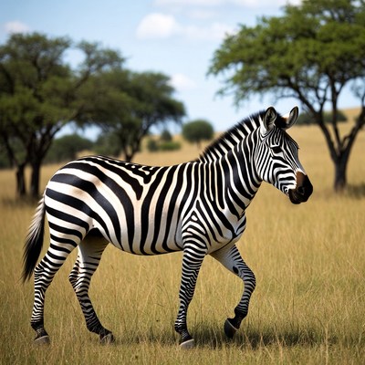 Zebra walking in grassy field