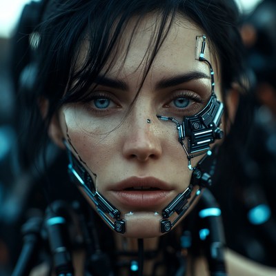 Robot face in close-up shot