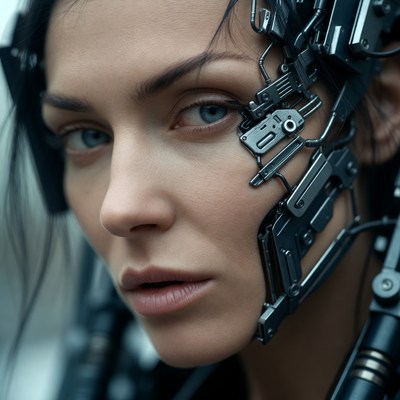 Woman with cybernetic face detail