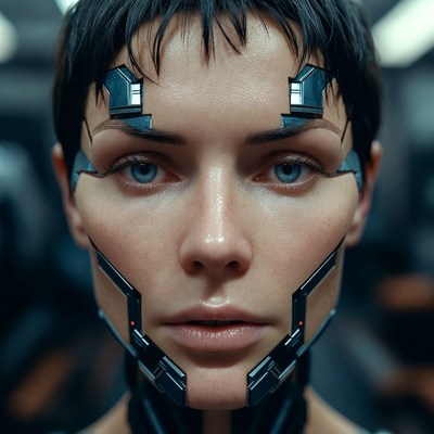 Woman with cybernetic features in close up