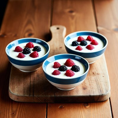 Fresh berries on yogurt bowls