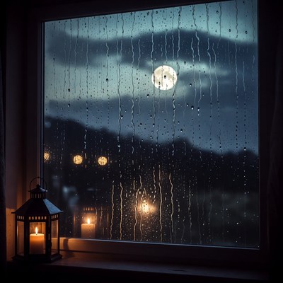 Moonlight through rainy window