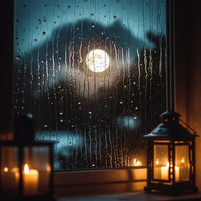 Rainy evening with lanterns by window