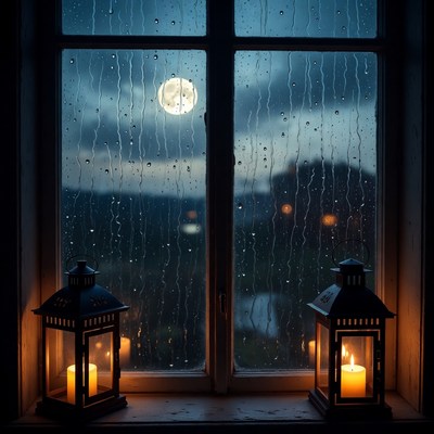 Moonlight through wet window