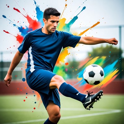 Player kicks soccer ball on field