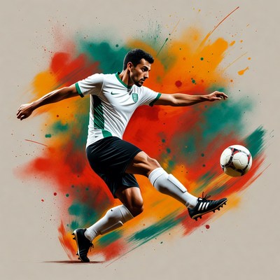 Soccer player kicking ball with colors