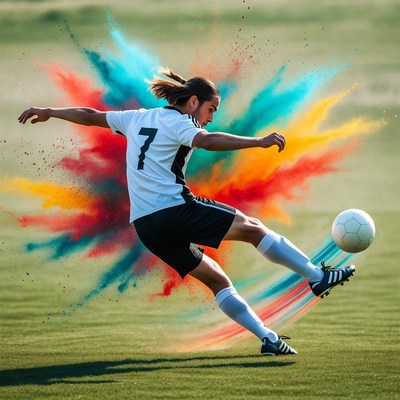 Soccer player shoots on field