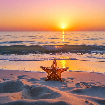 Starfish at sunset on the beach