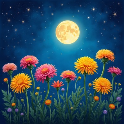 Flowers under the bright moonlight