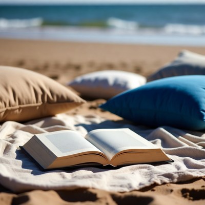 Open book on a beach blanket