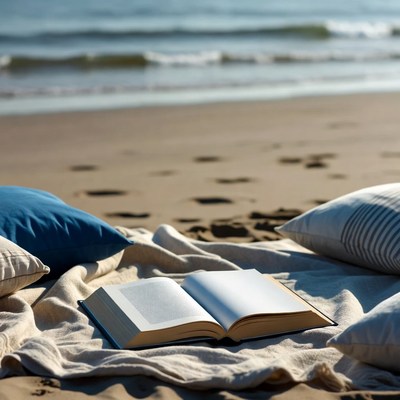 Reading by the sea at sunset