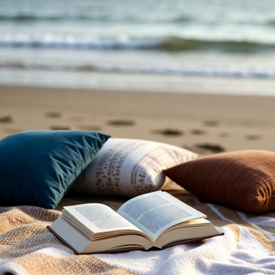 Reading on the beach in sunlight