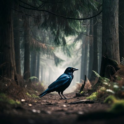 Bird stands on path in forest
