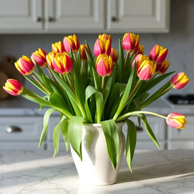 Tulip flowers in a kitchen vase