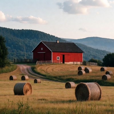 Red barn on a grassy field