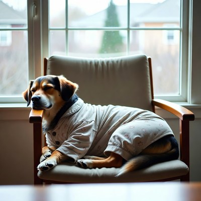 Dog resting in chair by window