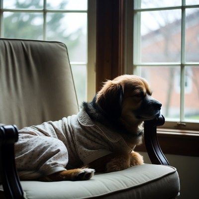 Dog resting near window on a chair
