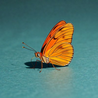 Orange butterfly on teal background