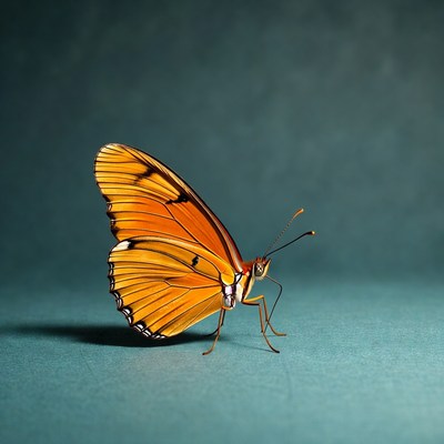 Orange butterfly on green surface