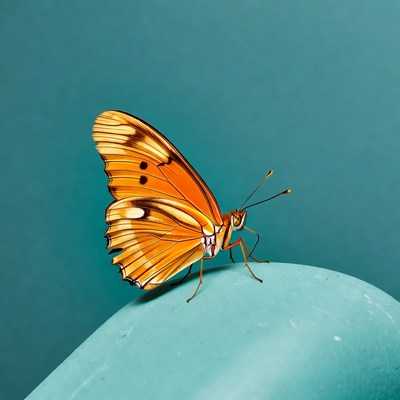 Bright orange butterfly on a green surface