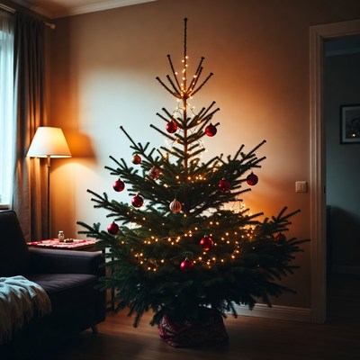 Christmas tree with lights and ornaments