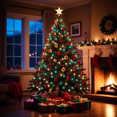 Decorated christmas tree with gifts