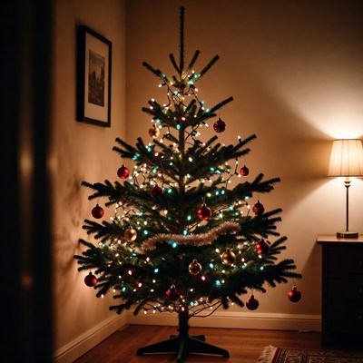 Christmas tree with lights and ornaments