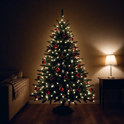 Christmas tree in a dark room
