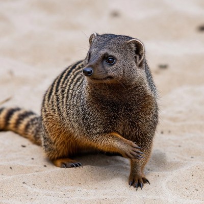 Mongoose walks on sandy ground