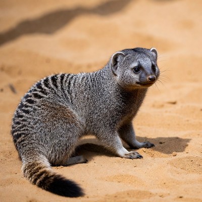 Mongoose sitting on the sand