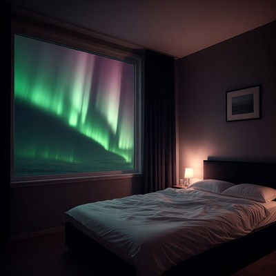 Northern lights seen from bedroom
