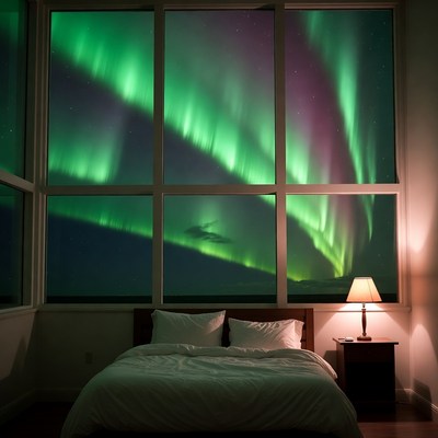 Northern lights seen from bedroom