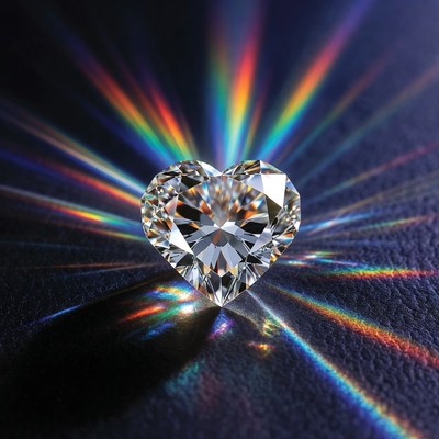 Heart-shaped diamond with rainbow reflection
