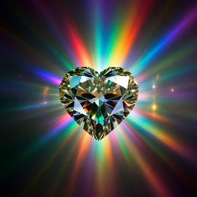 Heart-shaped diamond with rainbow light