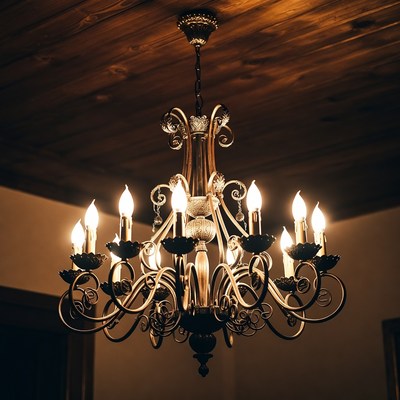 Chandelier with bright lights at night