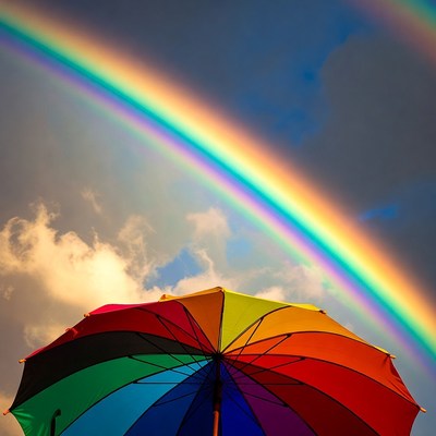 Rainbow over colorful umbrella