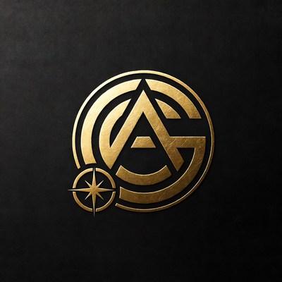 Logo design of a circular symbol with compass