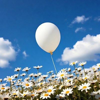 Balloon among flowers in bright sky