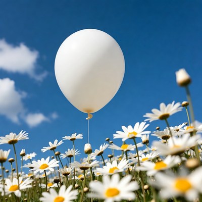 Balloon hovering over daisies