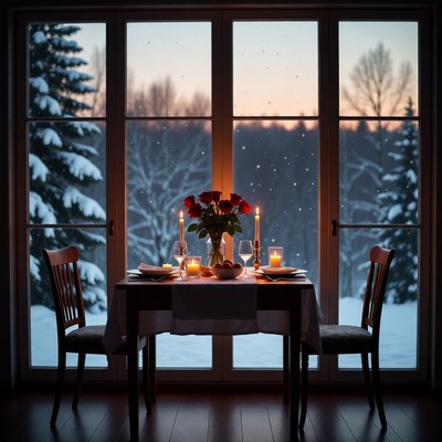 Cozy dinner setup in winter evening