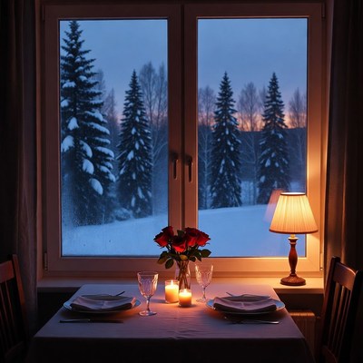 Winter dinner setting by the window