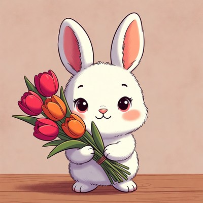 Bunny holding a flower bouquet