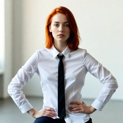 Young woman in a white shirt and tie