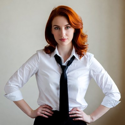 Woman in white shirt with black tie