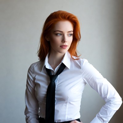 Woman in white shirt and black tie
