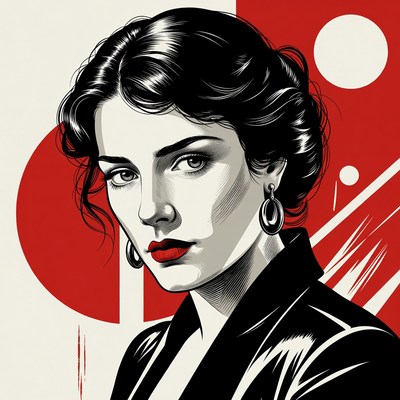 Woman in black with red accents