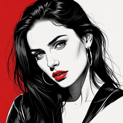 Woman with dark hair and red lips