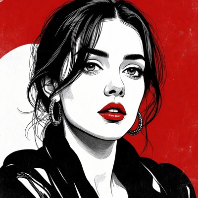 Portrait of woman with red background