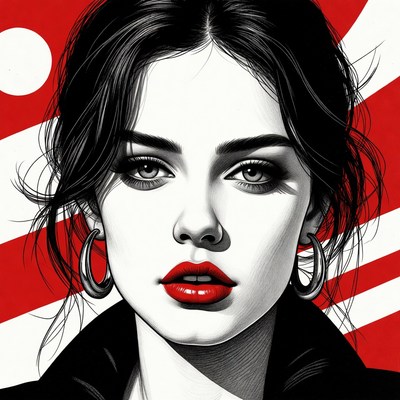 Young woman with red lips and bold background