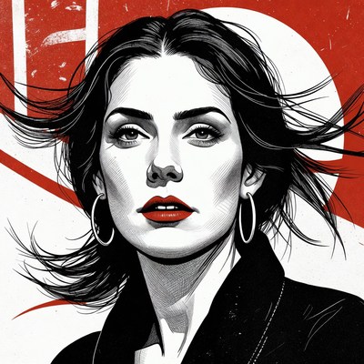 Woman with windblown hair